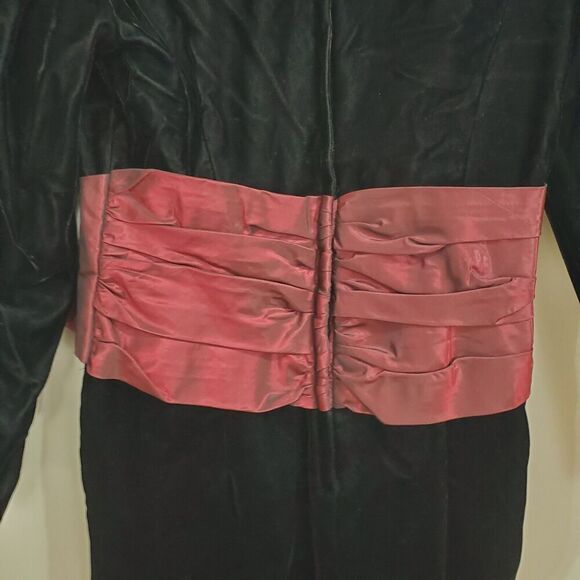 Vintage Scott McClintock Dress Velvet Size 8 Small Taffeta Bow Waist Cumberbund - Picture 5 of 9